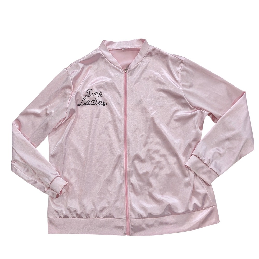 Pink Ladies Grease Costume Jacket Womens‎ XL Satin Bomber 50s Retro Zip Up